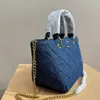 Women luxury brand bag, portable vegetable basket bag, metal chain messenger bag 19cn