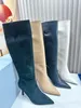 2023 Opyum膝ブーツシューズOpyum Booties 8.5ハイヒール女性秋のふくらはぎの革張りのつま先6インチブランド34-42