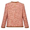 2023 Autumn Red Contrast Color Contrast Trim Jacket Lång ärm Runda nacke Tweed-knappar Enkeltbrödjackor kappa Korta Outwear D3S152886