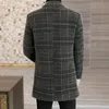 최고 캐주얼 남성 가을 겨울 줄무늬 모직 모직 코트 두꺼운 따뜻한 면화 외투 코트 재킷 스트리트웨어 비즈니스 슬림 윈드 브레이커