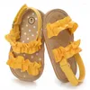 Premiers marcheurs infantile bébé filles garçons chaussures tout-petits sandales plates de qualité supérieure semelle en caoutchouc souple anti-dérapant été fleur dentelle berceau marcheur