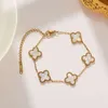 Designer New Single Sided Four Leaf Grass 18k gold Colorless Women's Bracelet Light Luxury Small Size Five Flower Handicraft