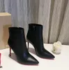 Dames Enkellaarsjes Winter Koeienhuid Zijkant elastische riem Sexy korte laarzen met hoge hakken leer Ronde kop Designer Koeienhuid Naakt Bootss schoenen EU35-43