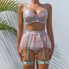 Rosa Rosen-BH-Sets für Mädchen, sexy Dessous, durchsichtige Mesh-Mode, Nachtwäsche, transparente Unterwäsche, G-String-Pyjamas, sexy erotische Porno-Dessous