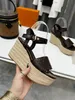 Starboard Wedge Sandal Women Designer Sandals High heel Espadrilles Natural Perforated Calf Leather Lady Slides Outdoor Shoes 0144