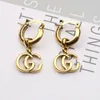 Retro Long Circular Stud Earring Pendant Earrings For Women's Rhinestones Double Letter Hollowed Out örhängen Designerörhängen