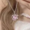 Anhänger Halsketten Mode Pfirsich Herz Wasser Tropfen Halskette Schmuck Rosa Kristall Mädchen Süße Coole Schlüsselbein Kette Ästhetische Y2k Zubehör 230915