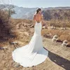 Vestidos de novia de sirena 2023, vestidos de novia sexis de encaje sin espalda con mangas largas, vestido de novia bohemio, vestido de novia, bata de mariee