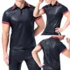 Undershirts Man's Pu skórzane krótkie rękawe T-Shrits Singlet Men Black Fitness Streetwear Party Clubwear Ropa Sexy Hombre Shirt201y