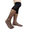 Men's Socks Over Knee Solid Black Mens Long Tube Sheer Thin See Through High Elatic Sexy Stocking Lingerie Hose Male Formal