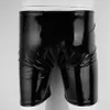 Women's Panties Black Mens Shiny Patent Leather Shorts Wetlook Open Penis Hole Crotchless Boxer Glossy Elastic Waistband Pant257t