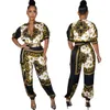 Fashion Print Two Piece Pants Tracksuit Women Casual Zip Jacket and Sweatpants Sets Free Ship