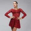 Stage Wear Robe de danse latine sexy pour femmes dentelle à manches longues Tap Dancewear Performance Costume Tango Outfit Designer DQ1142