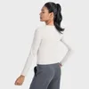 L-018 Camisetas femininas de manga comprida para ioga com dobras elásticas na cintura lateral Tops esportivos com nervuras Camiseta elástica fina adequada para a pele para exercícios em movimento