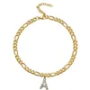 Tiny A-Z خطاب مبدئي للنساء من الفولاذ المقاوم للصدأ الذهبي ألوان الأبجدية كوبية الرابط السوار Anklet Boho Jewelry Gift Bijou2334