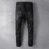 High street mode märke svart hål lapp röd diamant elastisk smal ben jeans pantalon homme bootcut jeans för män hombre283h