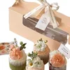 Present Wrap 4 Cupcake Packaging Box Korean Muffin Cup Carton efterrätt Portable Open Window Bakery Pastry