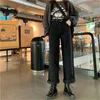 Calças de brim femininas mulher preto primavera verão vintage cintura alta perna larga denim calça longa moda harajuku streetwear reto