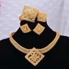 Kolczyki Naszyjnik 24K Dubai Cyrron Zestawy biżuterii Złota Kolor dla kobiet Bransoletka Pierścień Weddna żona Prezenty Set2677