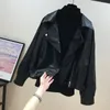 여자 가죽 패션 캐주얼 느슨한 허리 재킷 오토바이 코트 2023 가을 시니어 옷깃 고딕 양식