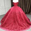 Abiti da quinceanera messicano rosso lucido perle floreali in 3D fatte a mano abiti da ballo formali di compleanno per principessa vestidos xv anos 0417