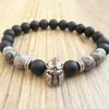 MG0779 Mappa Jasper Bracciale per uomo Casco Guerriero Gioielli Uomo Nero opaco Onice Bracciale spartano Bracciale Gladiatore174C