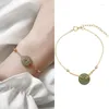 Link Bracelets Round Hetian Jade Bracelet Temperament Pulling Design Sense Light Luxury Retro Female 2023
