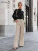 Women's Pants Classy Pleated Wide Legs Women Causal High Waist Floor-Length Trousers Autumn Winter 2023 Ladies Office