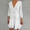 Women Summer Lace Embroidery Mini Dresses Elegant Vneck Princess Dress Casual Printing Loose Pattern Party