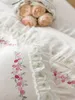 Ensembles de literie Rose Rose broderie 1000TC coton égyptien princesse mariage ensemble blanc dentelle volants housse de couette drap de lit taie d'oreiller