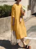 Robes décontractées basiques ZANZEA femmes automne Robe d'été surdimensionné décontracté ample solide Robe Robe Femme 2023 mode coréenne à manches longues solide mi-mollet Robe L230918