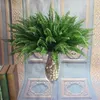 Decorative Flowers 1PC Artificial Lifelike Large Silk Fern Glass Green Grass Home Decoration Plants & With Vase