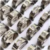 Bandringe BK Lots 100 teile / los Top Mixed Laser Cut Edelstahl Sier Ring Männer Frauen Mode Coole Finger Party Schmuck Drop Lieferung Dhgzj