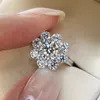 Anello di fascino fiore laboratorio diamante cz 100% originale argento sterling 925 anelli di fidanzamento fede nuziale per le donne gioielli da sposa