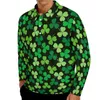 Men's Polos St Patricks Day Casual T-Shirts Men Gold Foil Shamrocks Long Sleeve Polo Shirts Collar Novelty Autumn Custom Shirt Plus Size