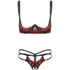 Kvinnors erotiska broderier ren spets underkläder set sexig olinerad kammadla öppen kopp underwire bh med crotchless g-string thongs241w