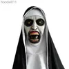 Kostymtillbehör Party maskerar skräcken Scary Nun Latex Mask Wheadscarf Valak Cosplay för Halloween Costume Face Masques med huvudstycket 221203 L230918