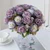 Fleurs décoratives 1 Pc 5 têtes Damask Rose artificielle pour la maison bureau bureau bonsaï fête de Noël couronne de mariage bouquet de mariée décoration