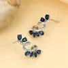 Brincos de garanhão Pêra Corte Royal Blue Stone Flor para Mulheres Cor Prata Luxo Zircão Casamento Ear Studs Jóias Nupciais Presentes