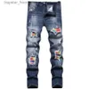 Jeans da uomo Jeans da uomo Jeans europei Jean Hombre Patch da uomo Ricamo Patchwork Strappato per tendenza Pantaloni da motociclista di marca Uomo Skinny L230918