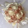 Elfenben guld bröllop brudbuketter bröllop levererar konstgjorda blomma pärlor strass söta 15 quinceanera buketter w226-5254l