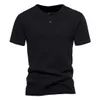 AIOPESON Solid Color Casual T-shirts Hommes O-Cou Bouton Up 100% Coton S T-shirt Qualité d'été Top T-shirts classiques 210706