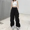 Calças femininas mulheres y2k casual carga mulheres 2023 cordão harajuku perna larga calças verão streetwear punk baggy sweatpant tecnologia