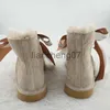 Pantoufles Mode Doux Large Ruban Cravate Fourrure Naturelle Bottes De Neige Femmes Véritable En Peau De Mouton En Cuir Bottes D'hiver Réel Chaud Laine Femmes Bottes x0916