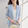 Women's Two Piece Pants Three Quarter Sleeve Blue Thin Style Suit Jacket Summer Casual Office Occupation Fashion Temperament Two-piece