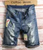 Mäns jeans män broderi blå jeans denim shorts sommar designer mäns märke patckwork blekt retro stora storlekar lappar korta byxor byxor 312 l230918