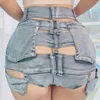 Shorts femininos denim emenda verão sexy boate cintura alta pacote hip oco para fora jeans curtos 2023