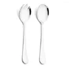 Spoons 2Pcs Black Salad Spoon Fork Stainless Steel Dessert Cutlery Set Serving Kitchen Utensils Accessorie Tableware