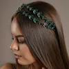 Hoofdbanden Haarsieraden Groen Kristal Dubbellaags Hoofdband Bladeren Haaraccessoires voor Vrouwen Luxe Tiara Bruidshoofdband Sieraden 230918