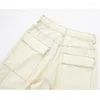 Pantalon Femme 2023 Cargo Femmes Beige Jambe Large Y2K Élastique Été Taille Haute Robe Femme Pantalon Casual Baggy